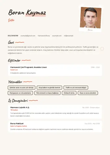 Şoför CV Örnekleri: Deneyim ve Beceri Yazımı cv indir